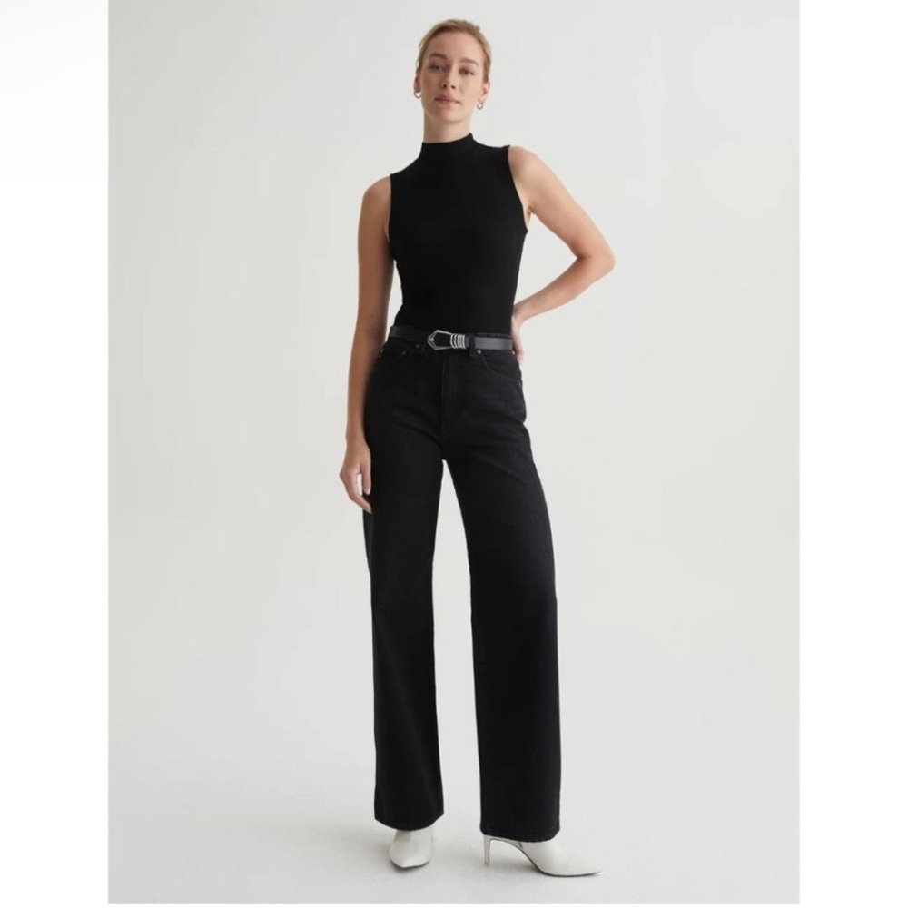 NWT AG Kora High Rise Wide Leg Jeans‎ Black Sz 26 $ 210